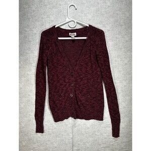 Mudd Womens Sweater Size M Burgundy Stretch V Neck Y2K Trendy Slim Hip Cardigan